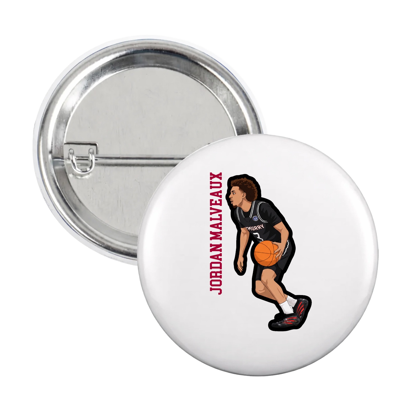 Game Day Button — Name Vertical in White