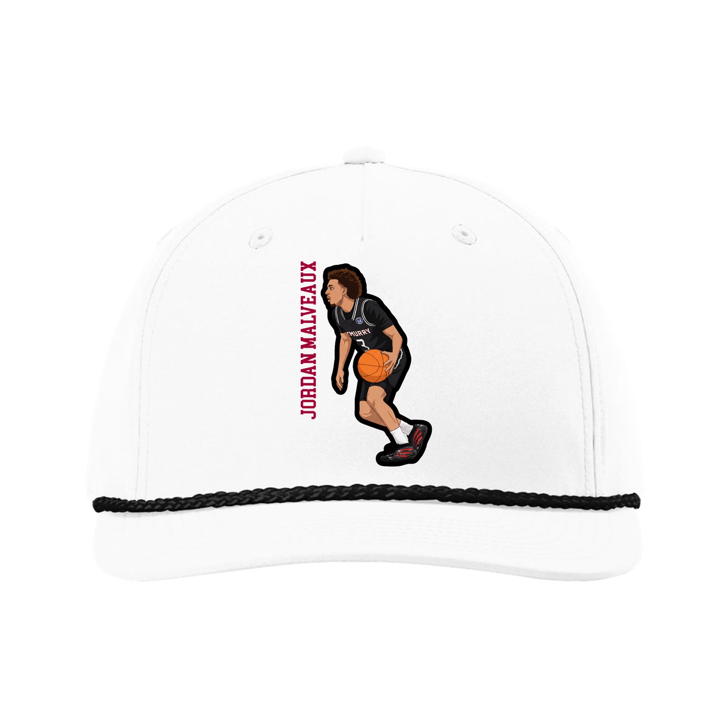 Five-Panel Classic Rope Cap — Name Vertical in White