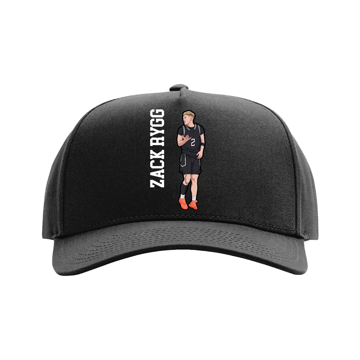 Full Fabric Five-Panel Champ Cap — Name Vertical in Black