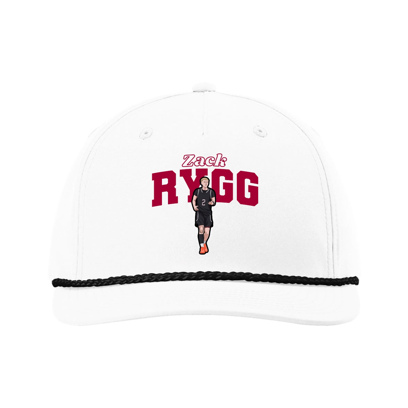 Five-Panel Classic Rope Cap — Name Arch in White