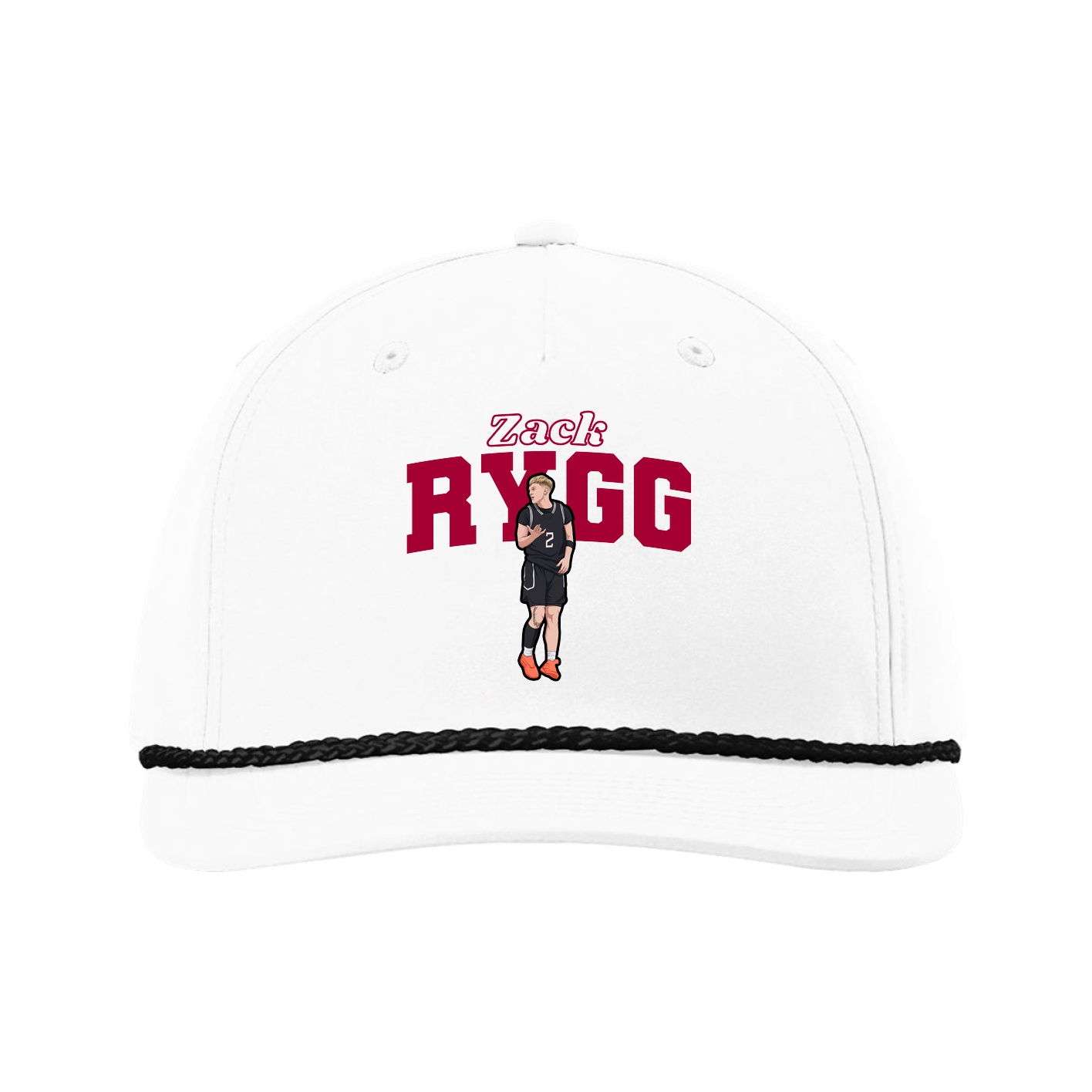 Five-Panel Classic Rope Cap — Name Arch in White