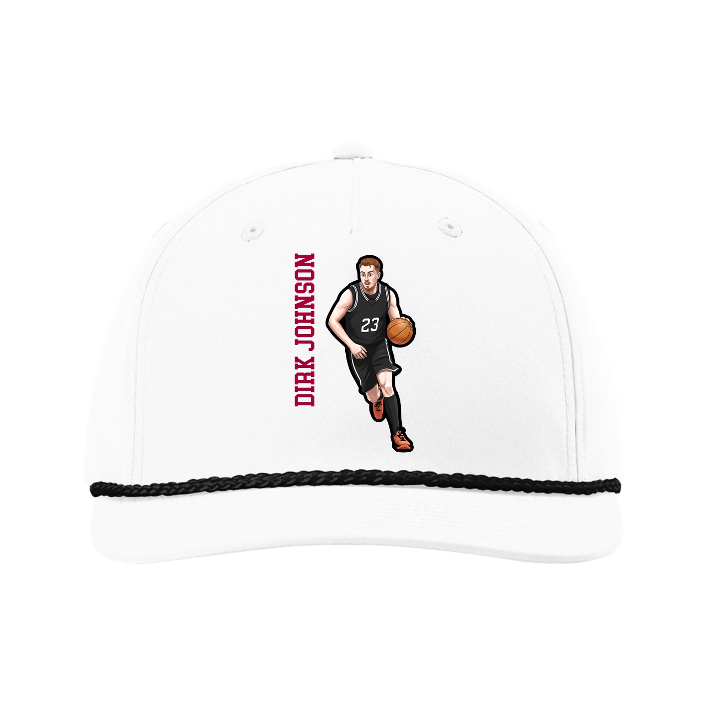 Five-Panel Classic Rope Cap — Name Vertical in White