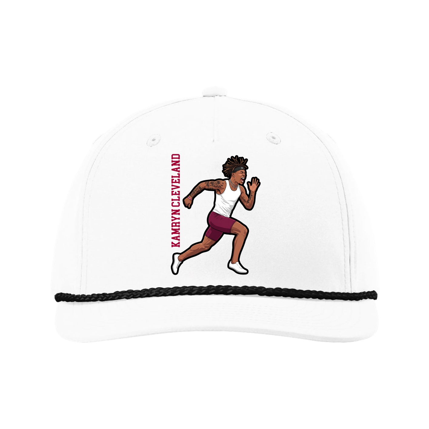 Five-Panel Classic Rope Cap — Name Vertical in White