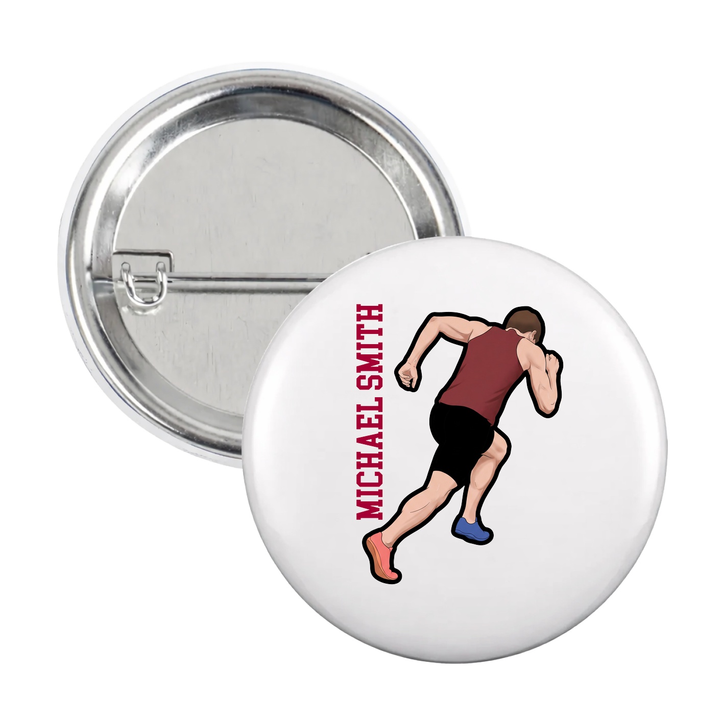 Game Day Button — Name Vertical in White