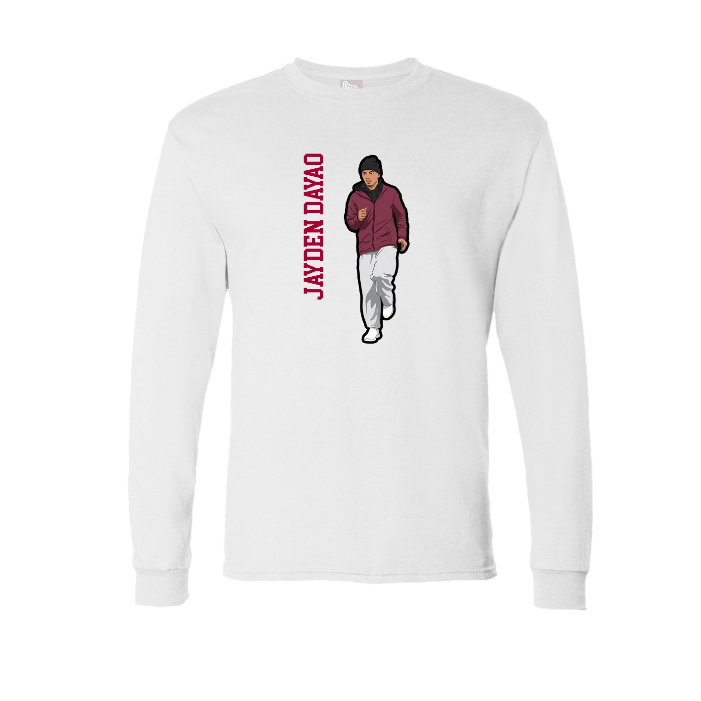 Long Sleeve Tee — Name Vertical in White