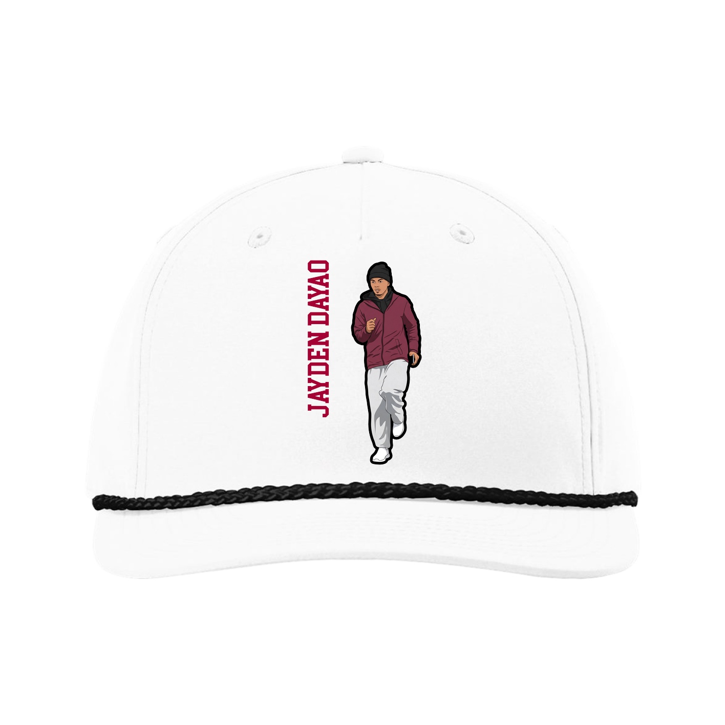 Five-Panel Classic Rope Cap — Name Vertical in White