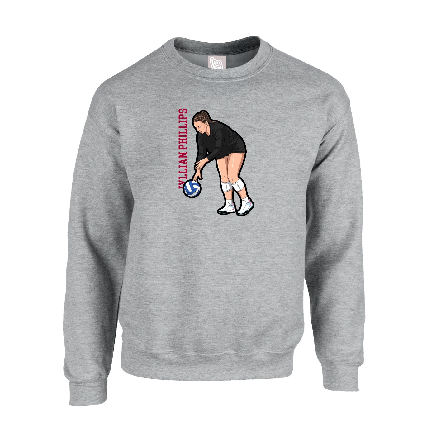 Fleece Crew — Name Vertical in Grey