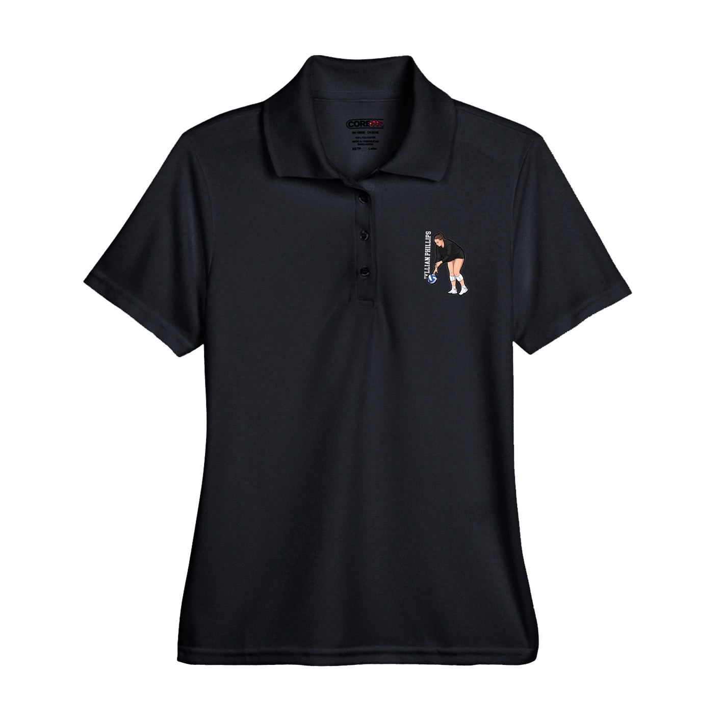 Womens Performance Polo — Name Vertical in Black