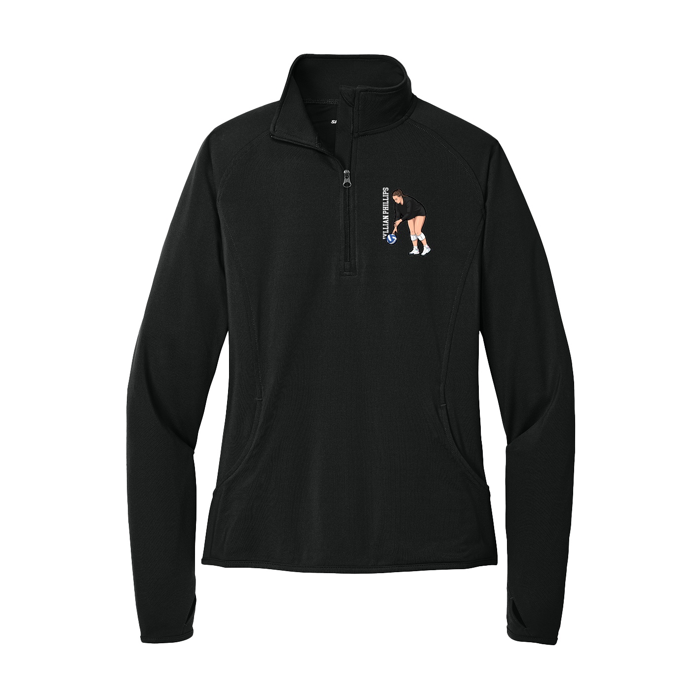 Women's Q-Zip Pullover — Name Vertical in Black
