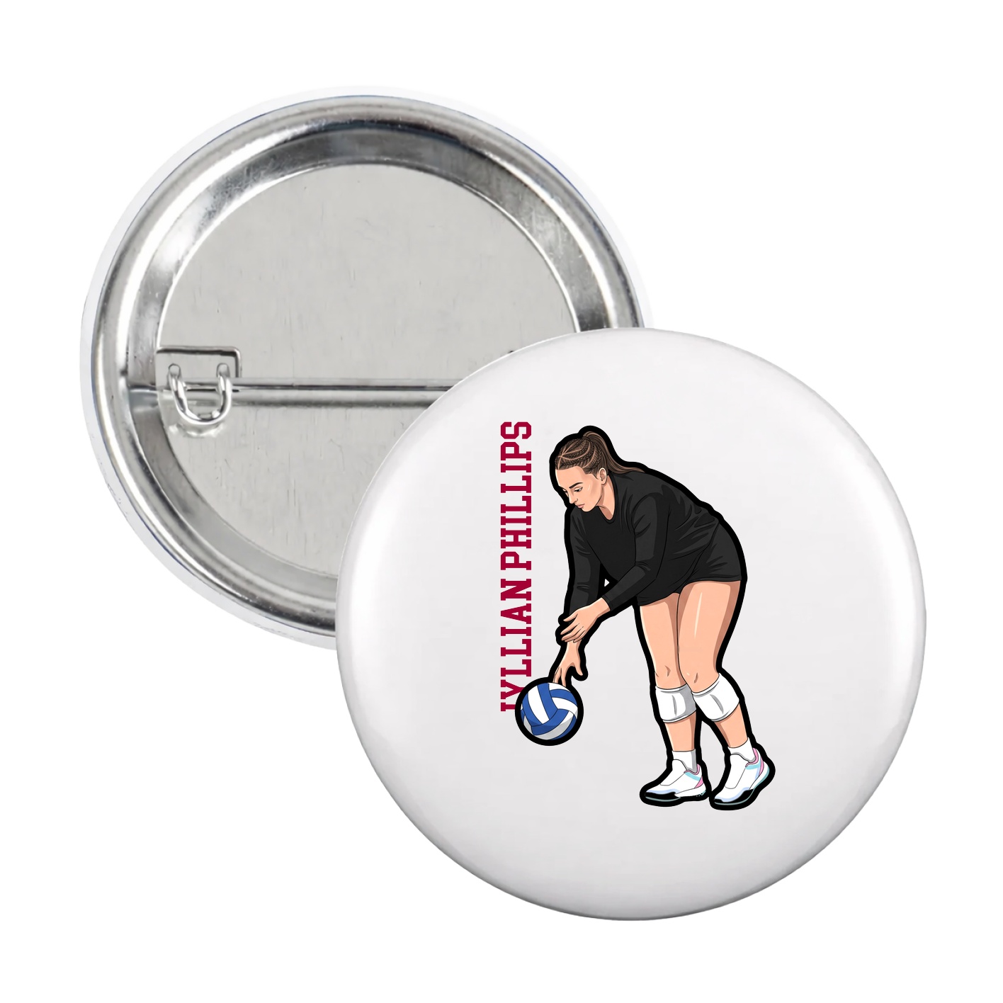 Game Day Button — Name Vertical in White