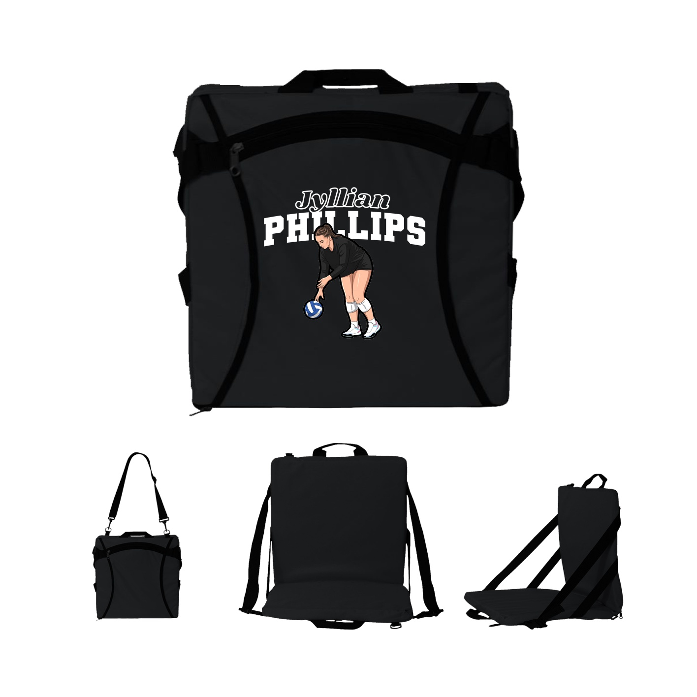 Folding Stadium Seat — Name Arch in Black