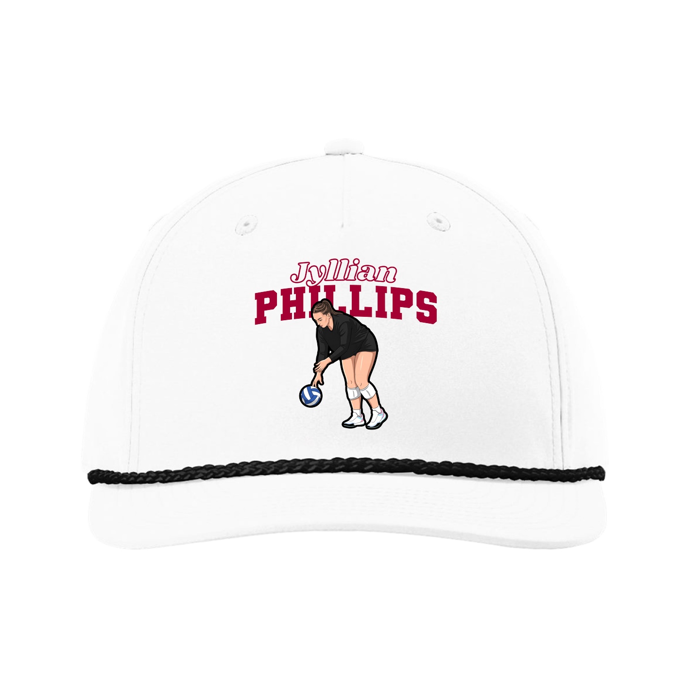 Five-Panel Classic Rope Cap — Name Arch in White