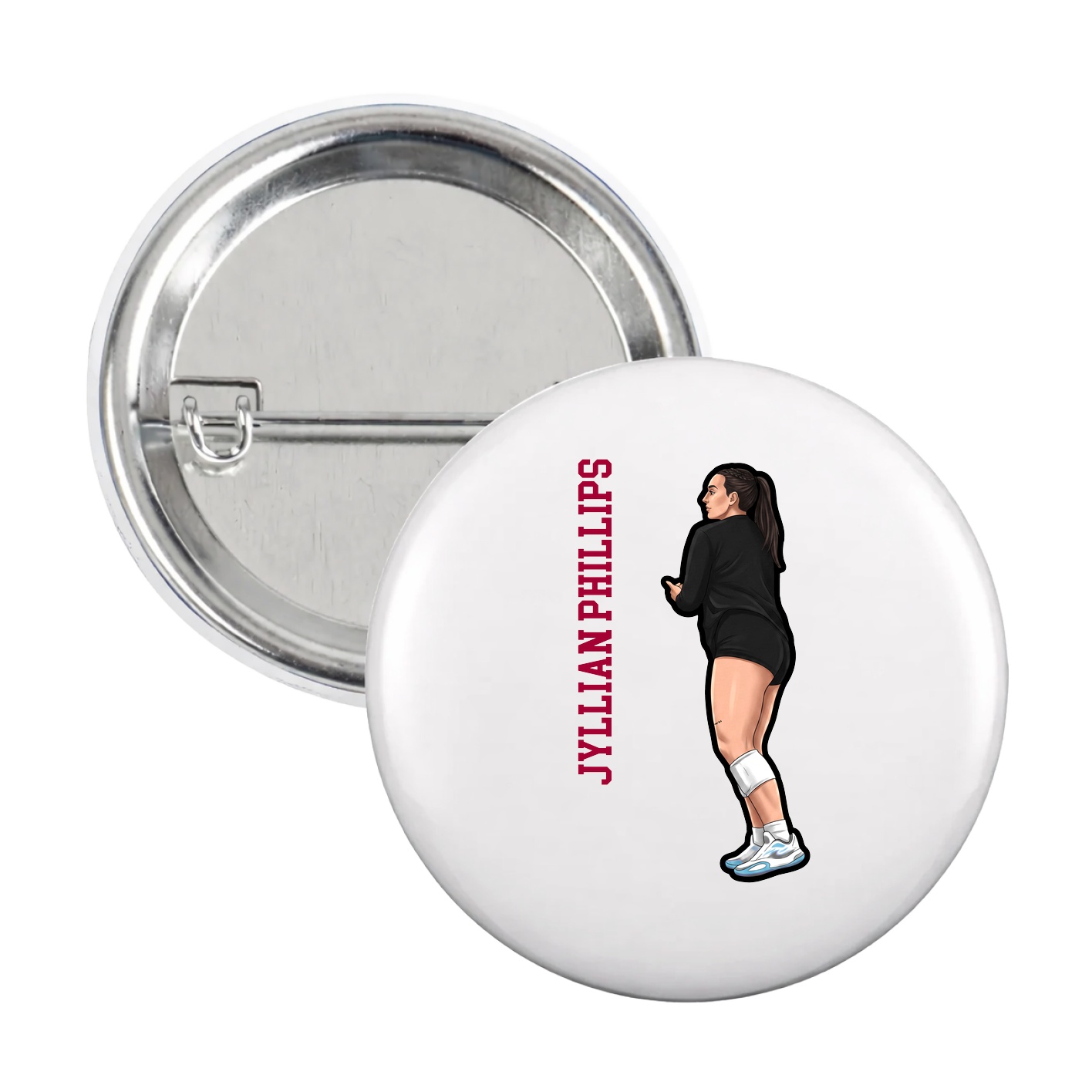 Game Day Button — Name Vertical in White