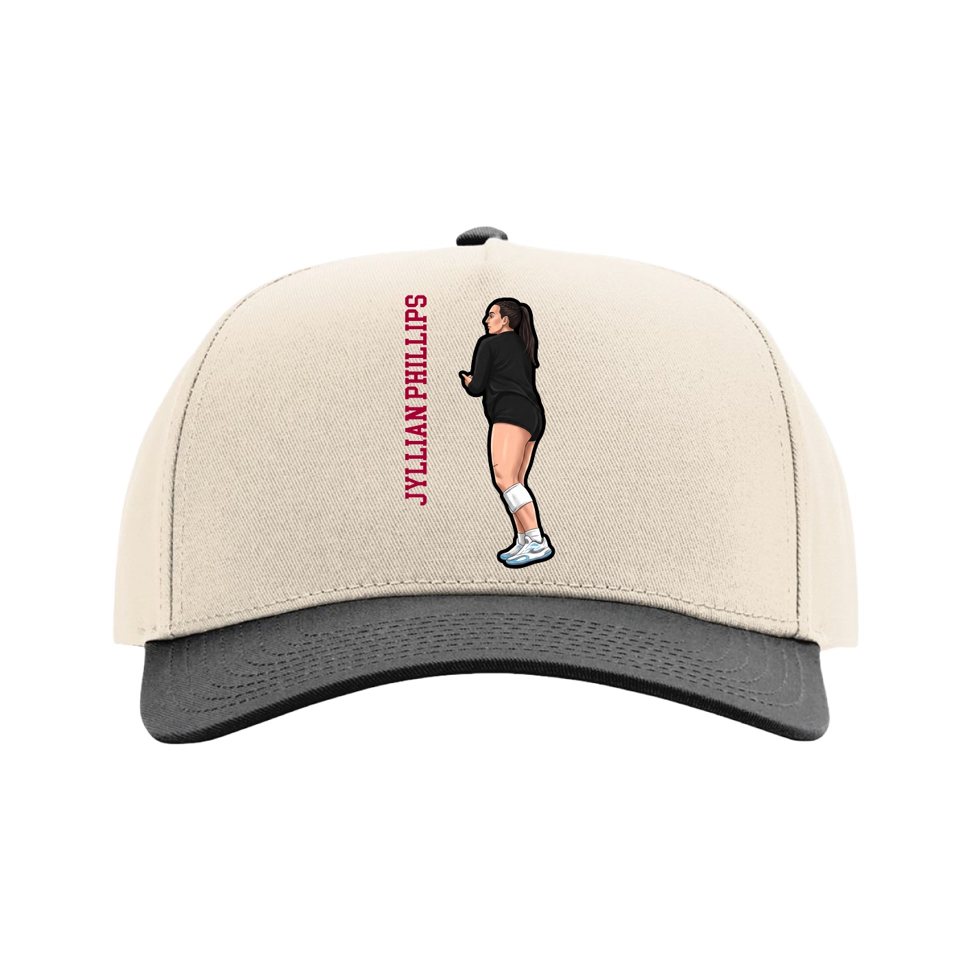 Full Fabric Five-Panel Champ Cap — Name Vertical in Cream/Black