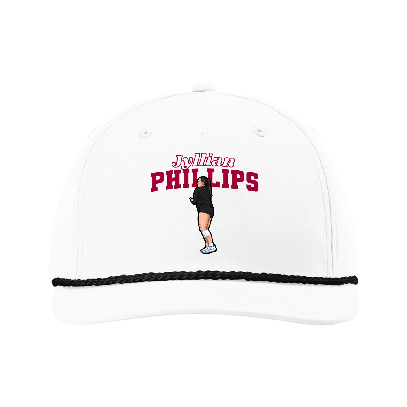 Five-Panel Classic Rope Cap — Name Arch in White