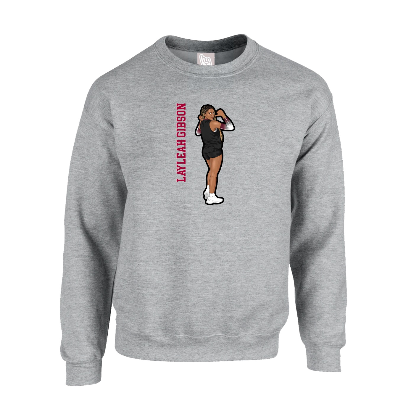 Fleece Crew — Name Vertical in Grey