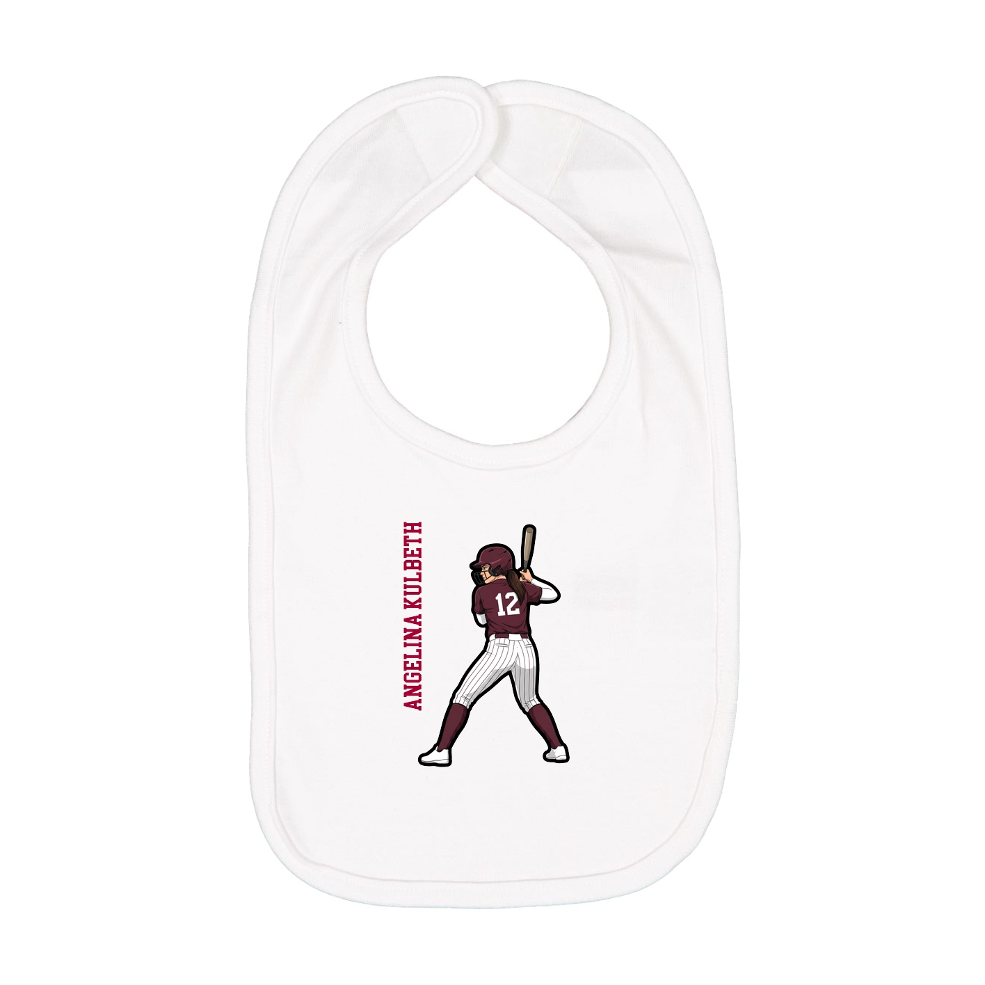 Infant Bib — Name Vertical in White