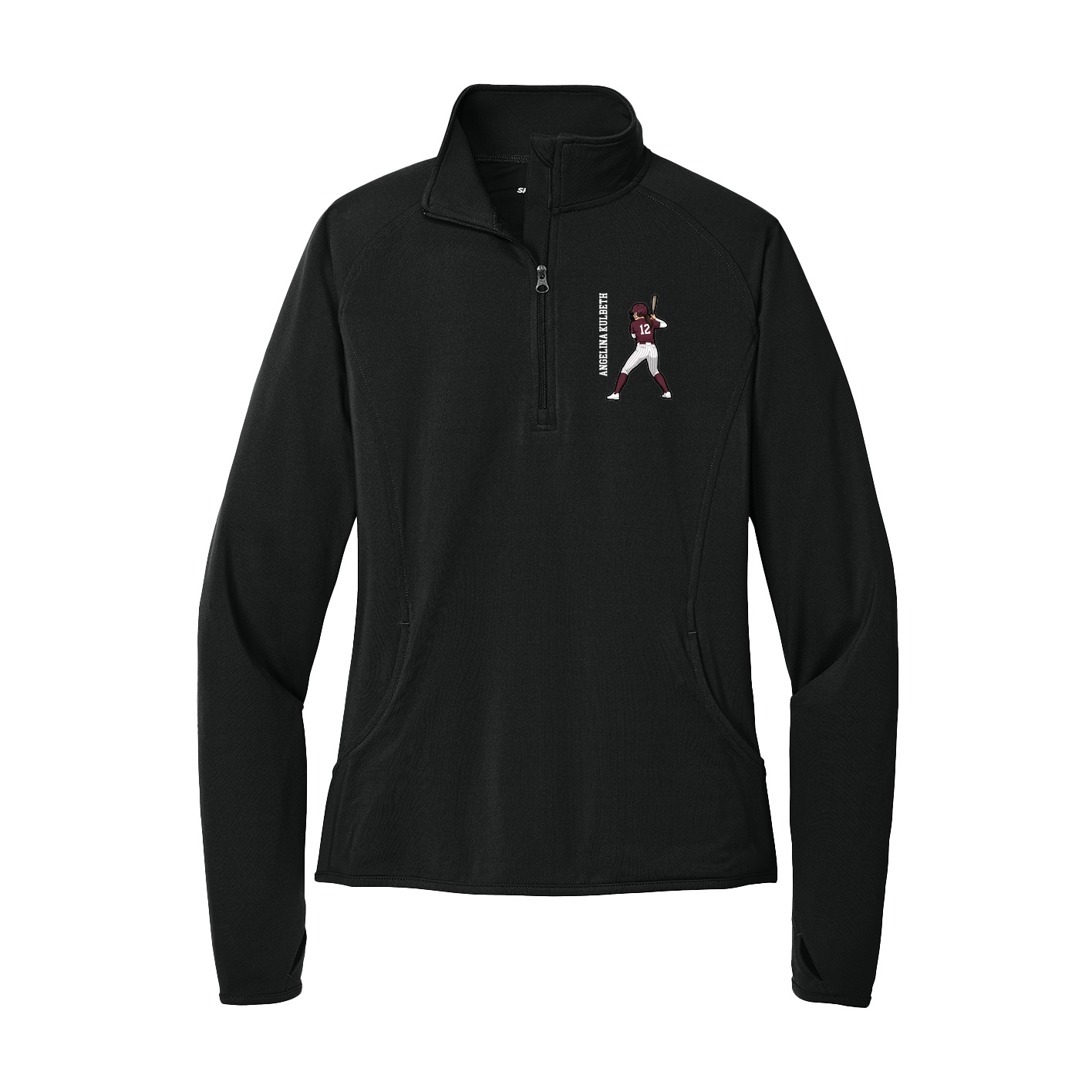 Women's Q-Zip Pullover — Name Vertical in Black