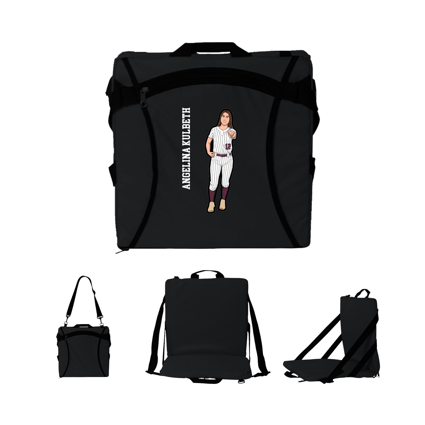 Folding Stadium Seat — Name Vertical in Black