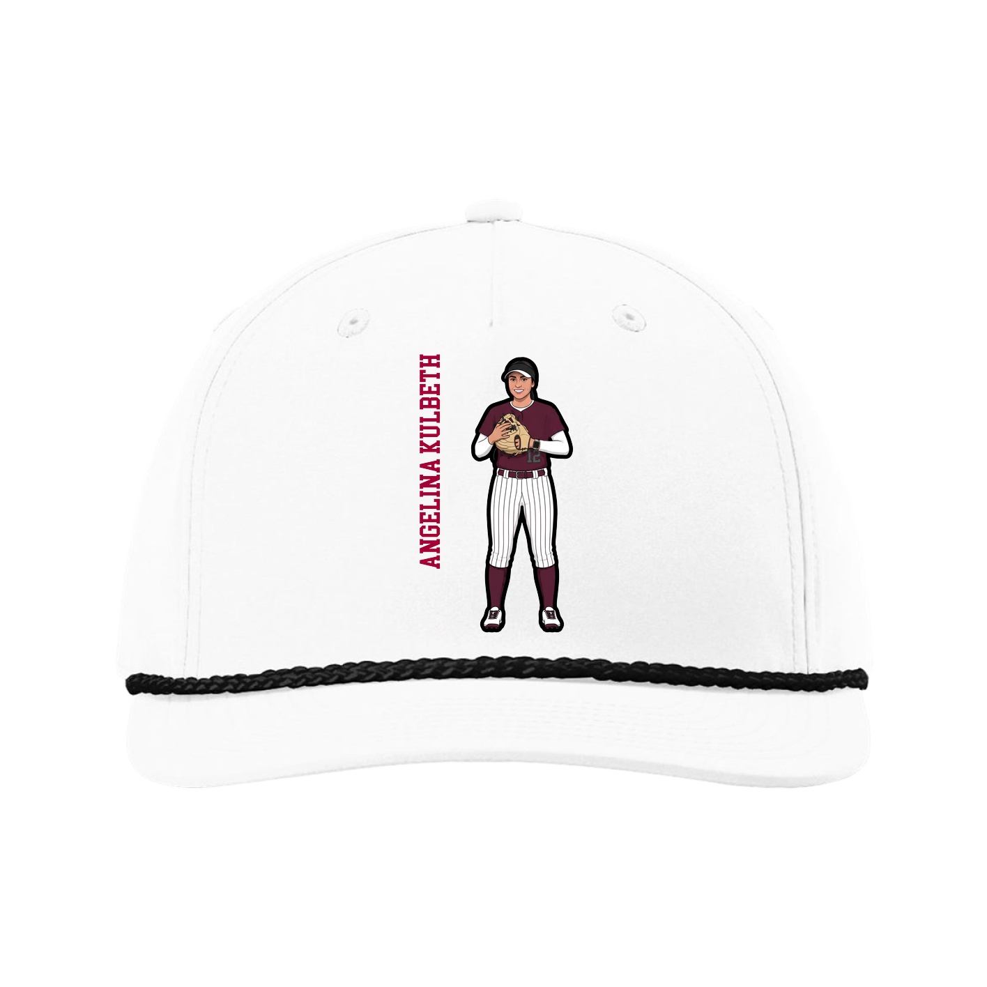 Five-Panel Classic Rope Cap — Name Vertical in White