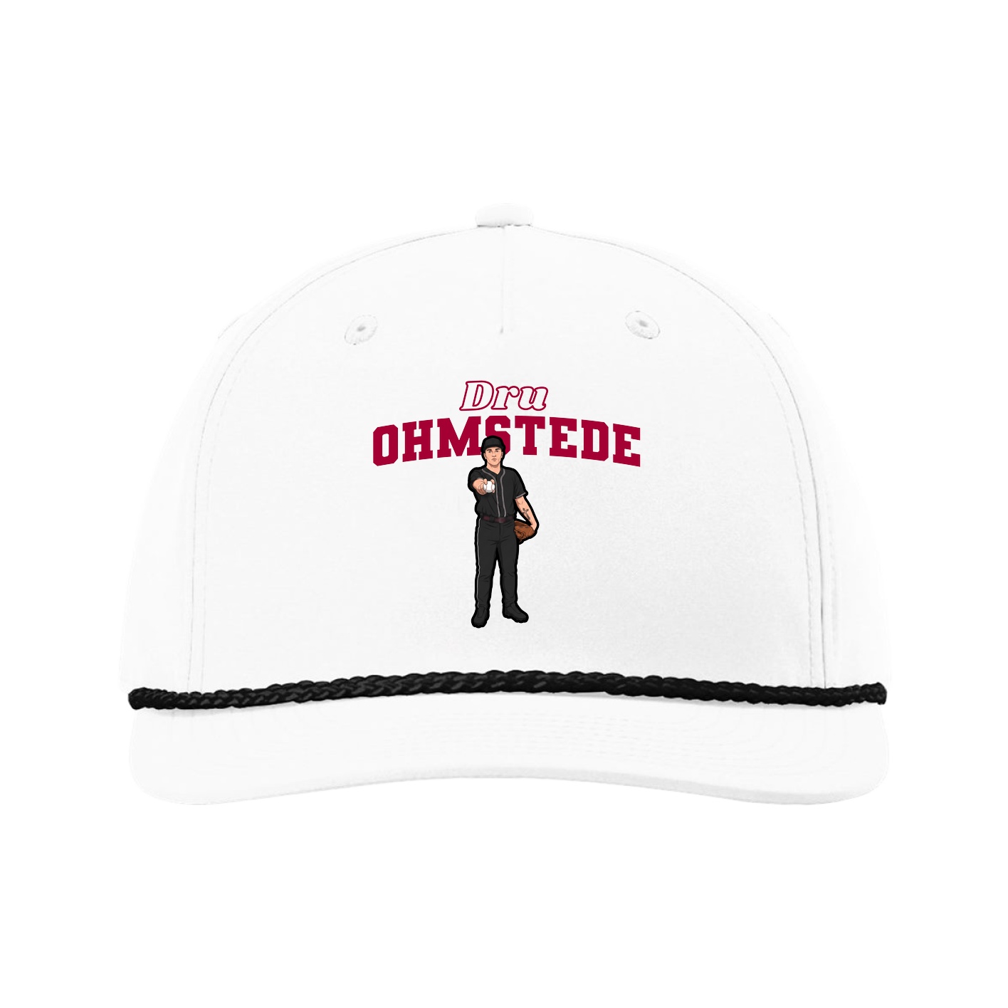 Five-Panel Classic Rope Cap — Name Arch in White