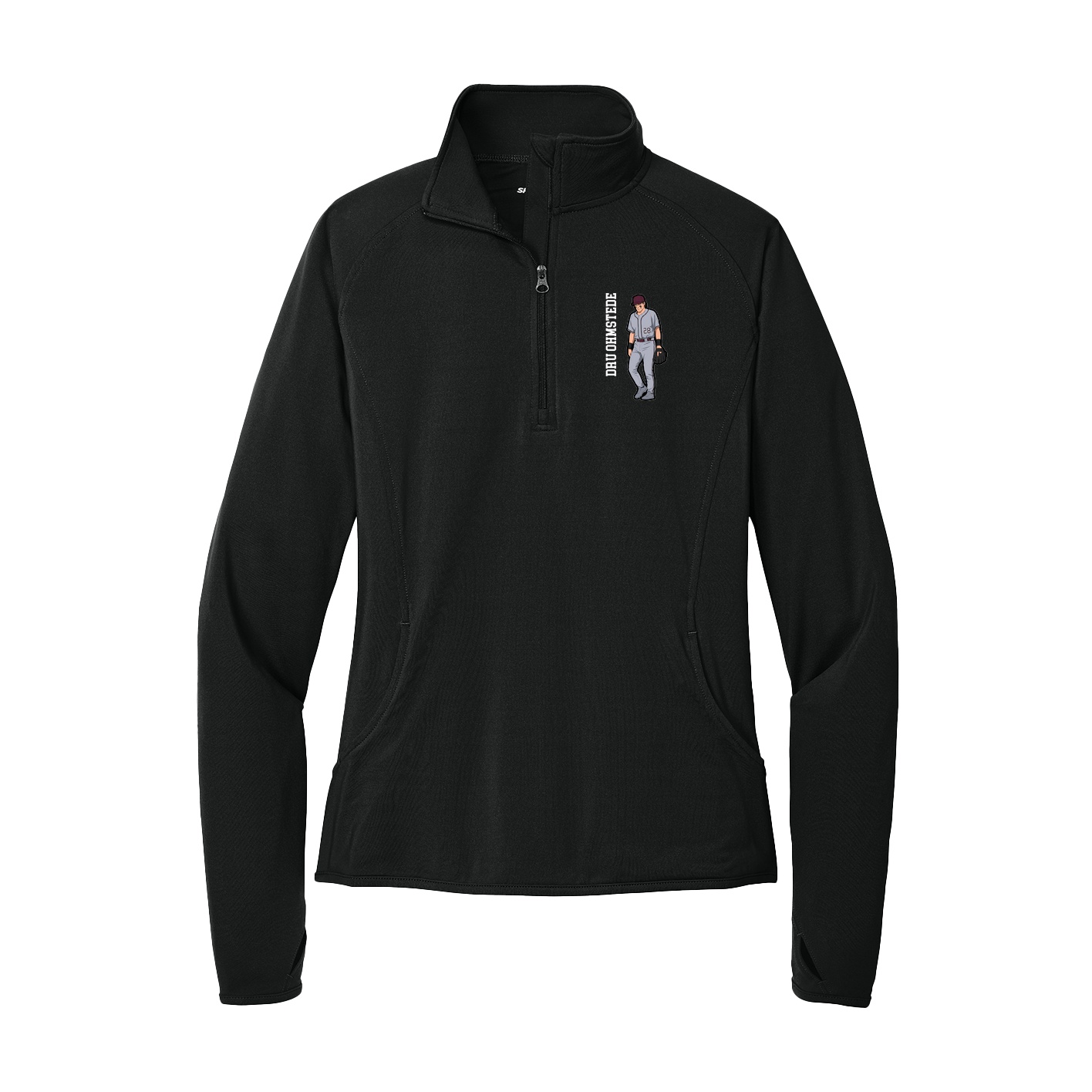 Women's Q-Zip Pullover — Name Vertical in Black