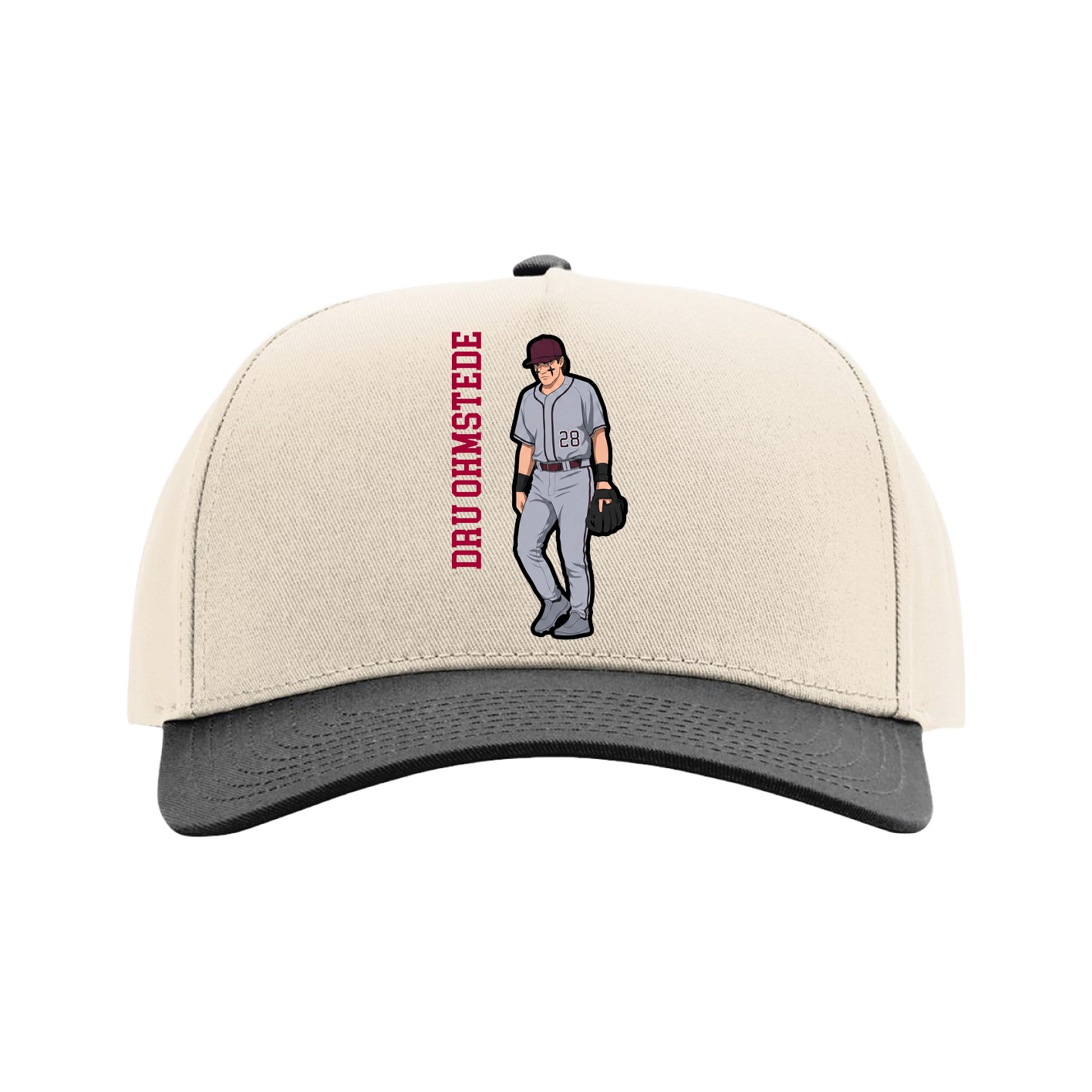 Full Fabric Five-Panel Champ Cap — Name Vertical in Cream/Black