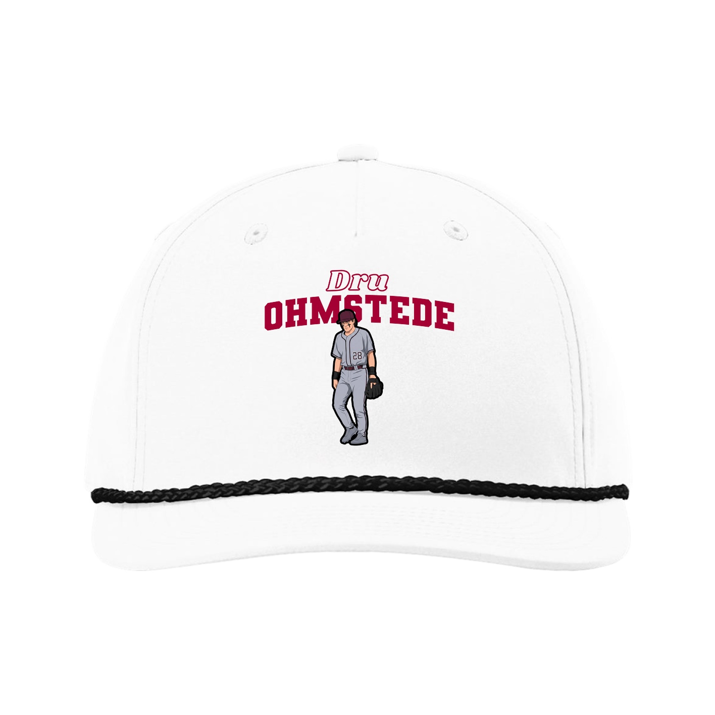 Five-Panel Classic Rope Cap — Name Arch in White