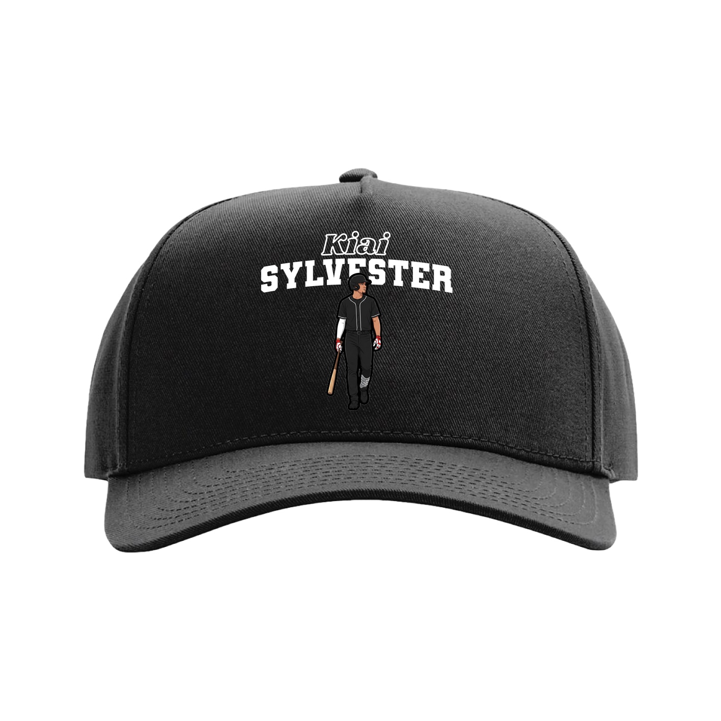 Full Fabric Five-Panel Champ Cap — Name Arch in Black