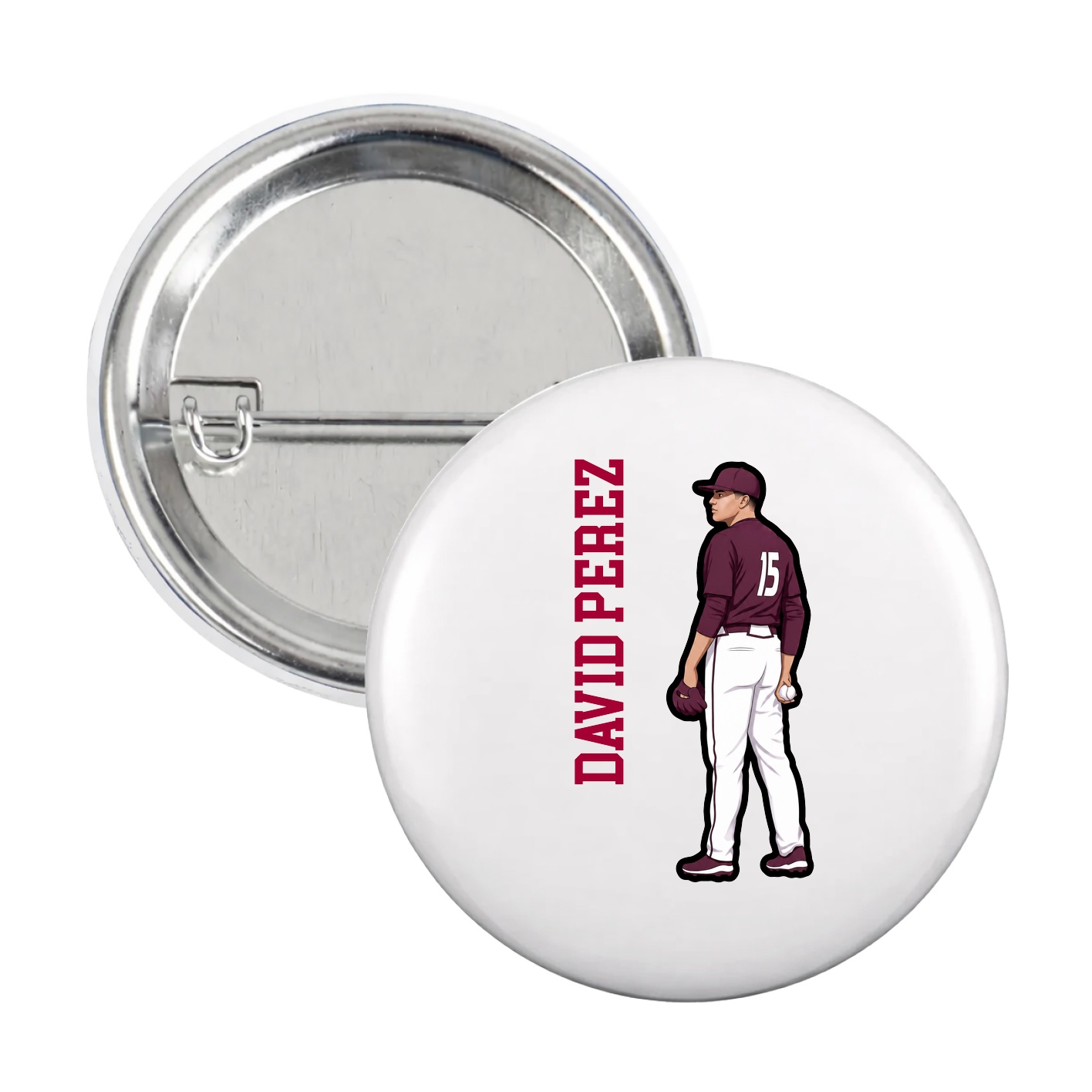 Game Day Button — Name Vertical in White