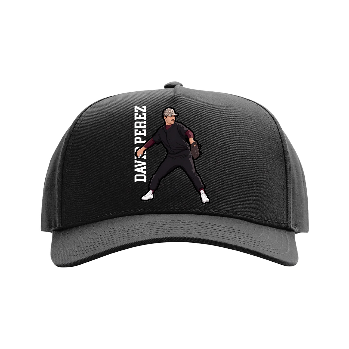 Full Fabric Five-Panel Champ Cap — Name Vertical in Black