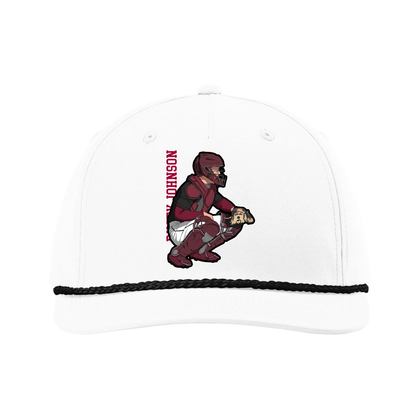Five-Panel Classic Rope Cap — Name Vertical in White