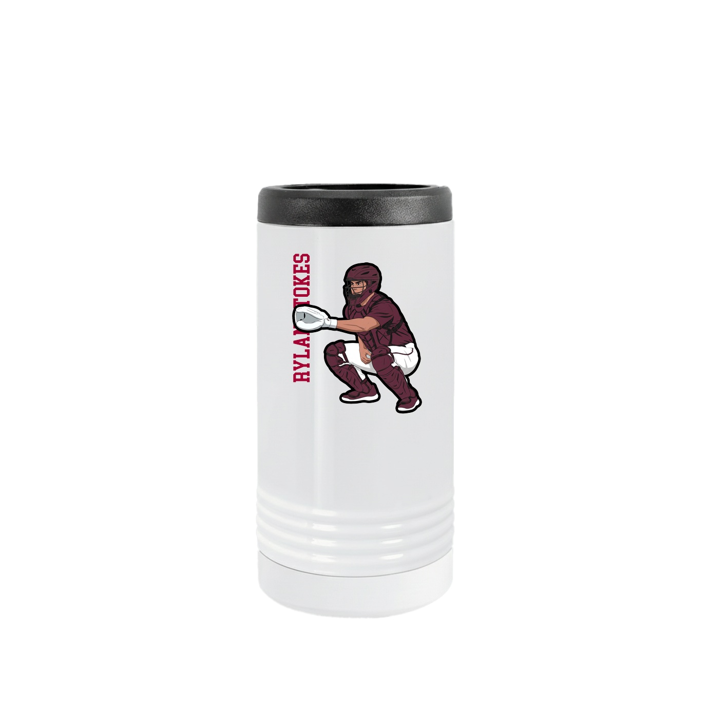 Slim Beverage Holder — Name Vertical in White