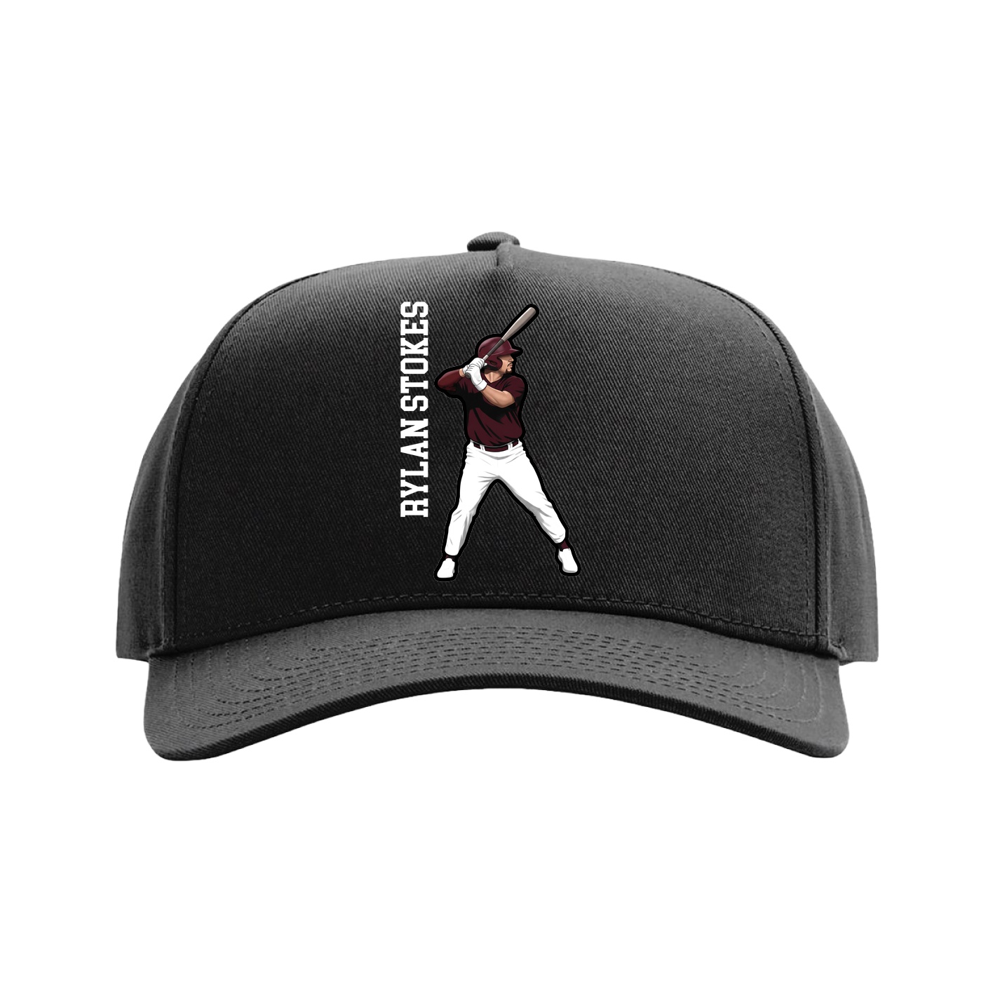 Full Fabric Five-Panel Champ Cap — Name Vertical in Black