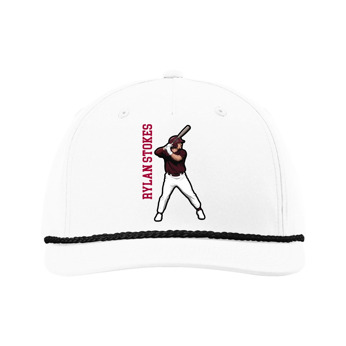 Five-Panel Classic Rope Cap — Name Vertical in White