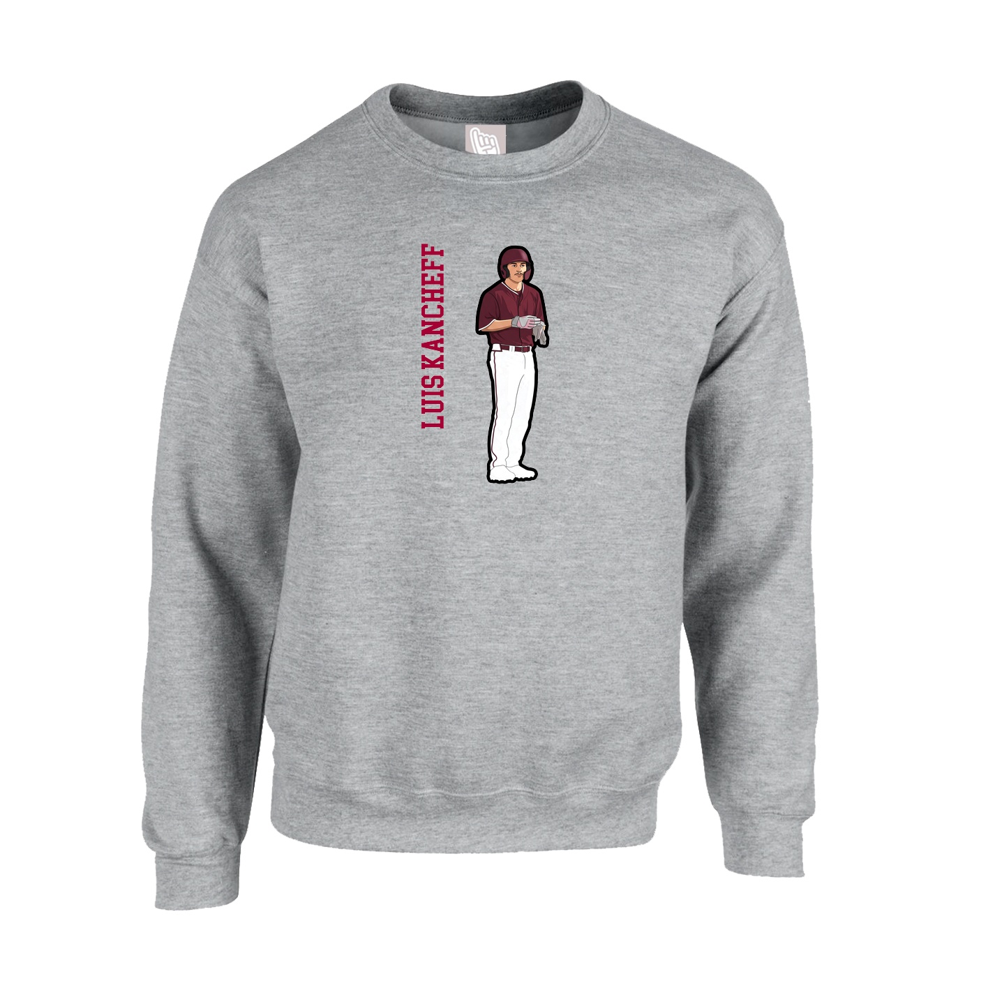 Fleece Crew — Name Vertical in Grey