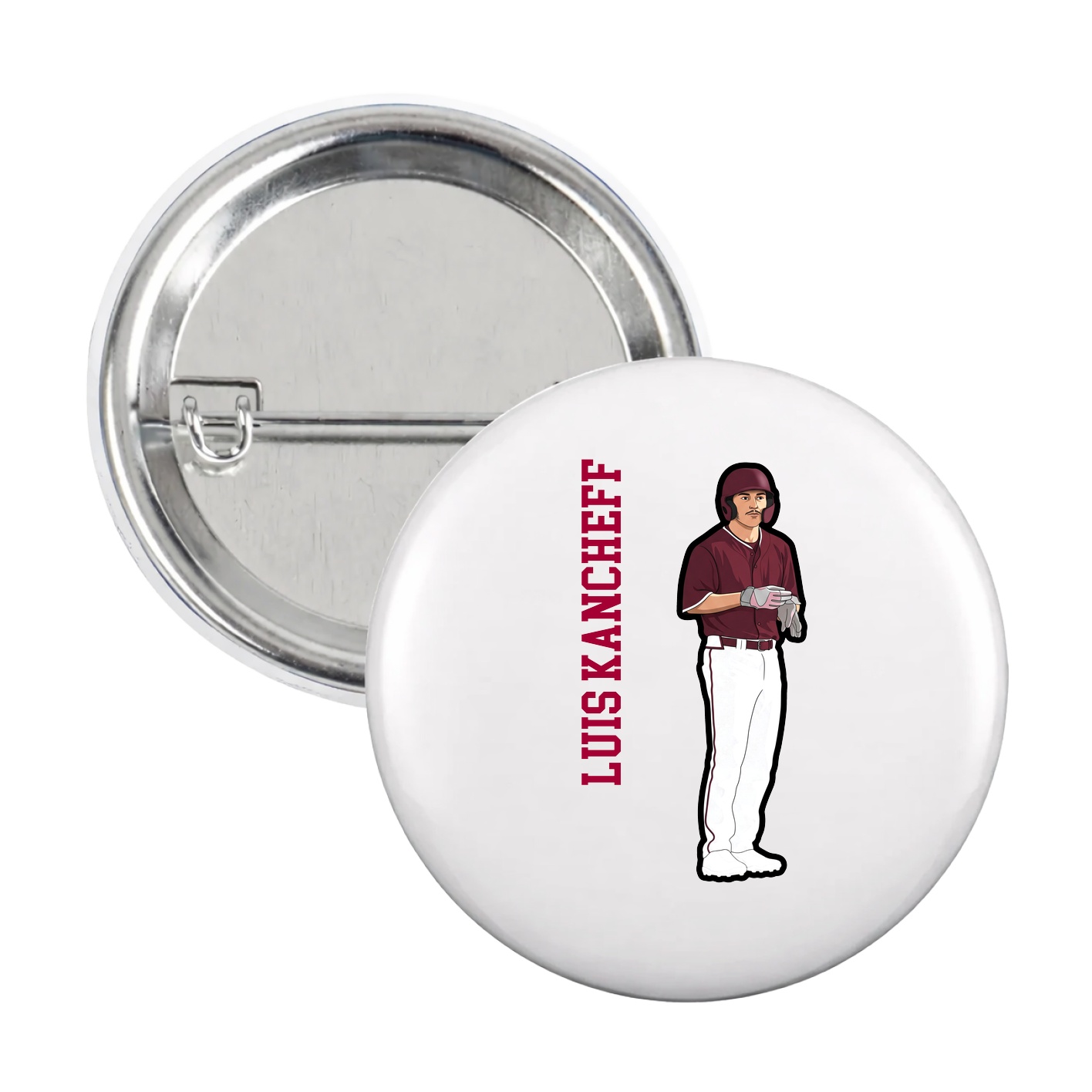 Game Day Button — Name Vertical in White