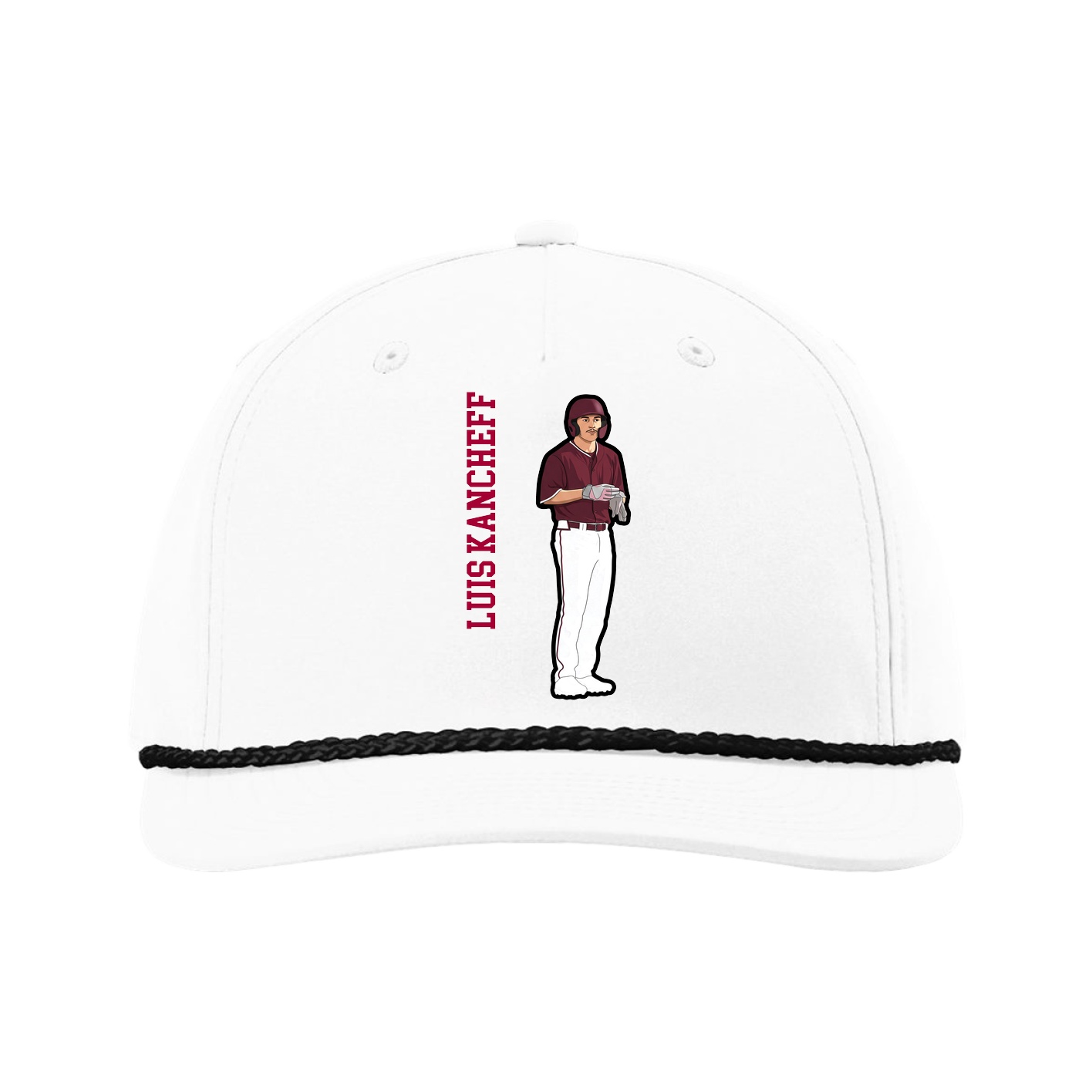 Five-Panel Classic Rope Cap — Name Vertical in White