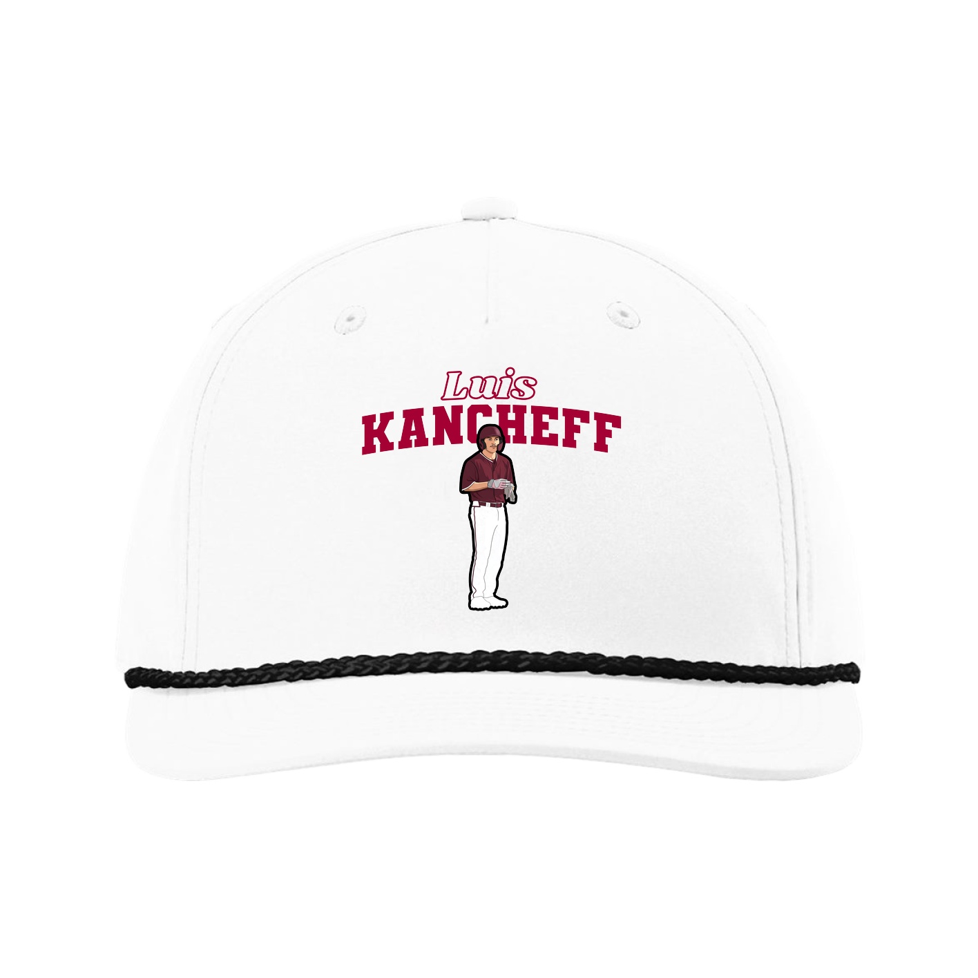 Five-Panel Classic Rope Cap — Name Arch in White