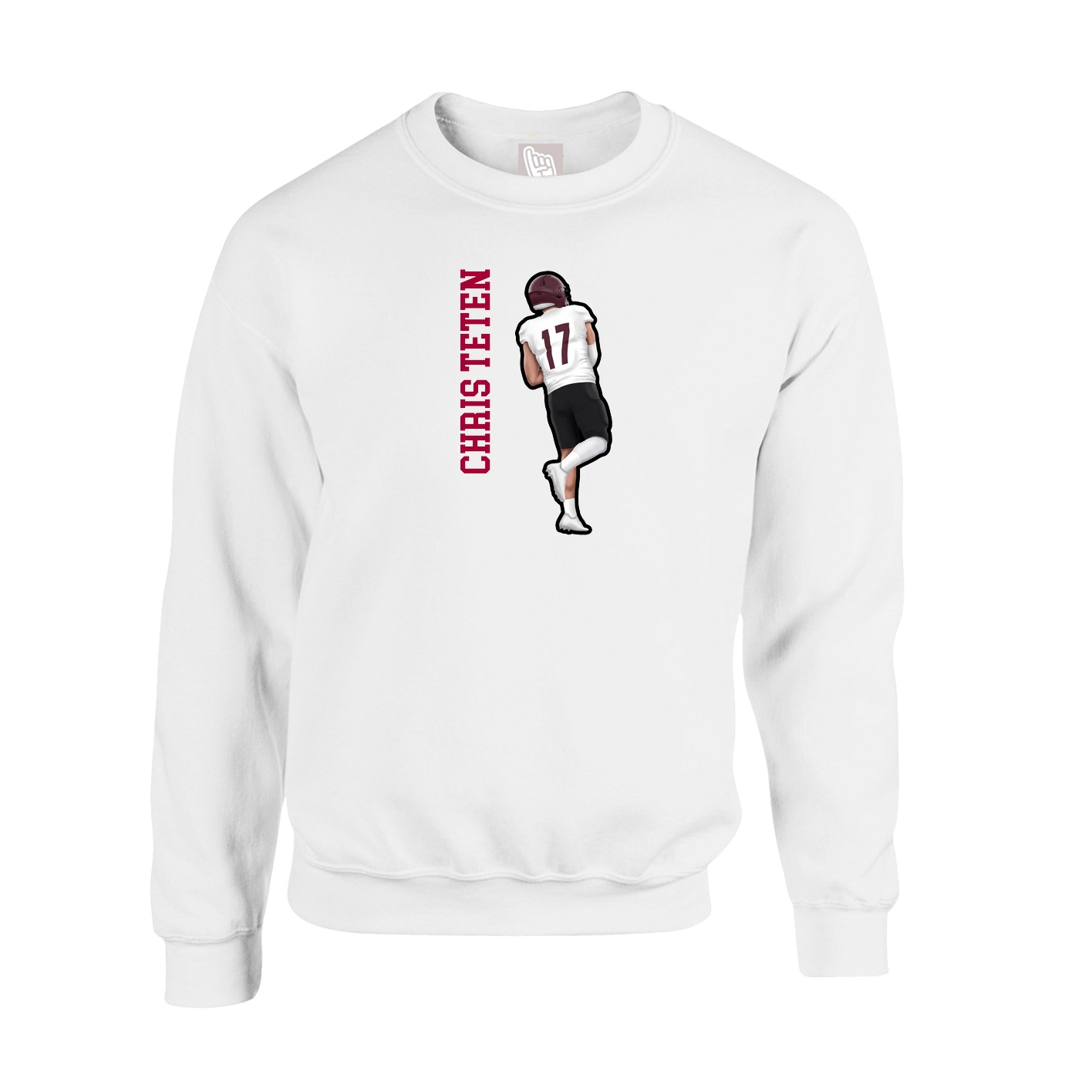 Fleece Crew — Name Vertical in White