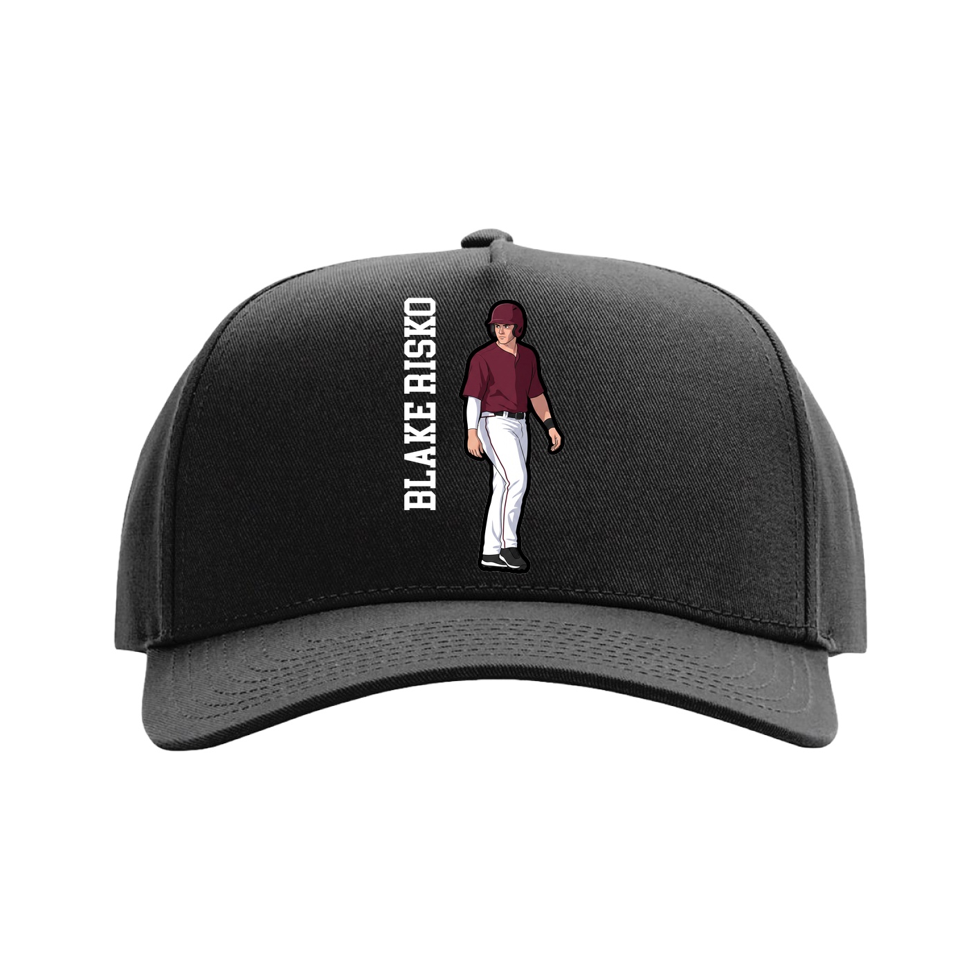 Full Fabric Five-Panel Champ Cap — Name Vertical in Black