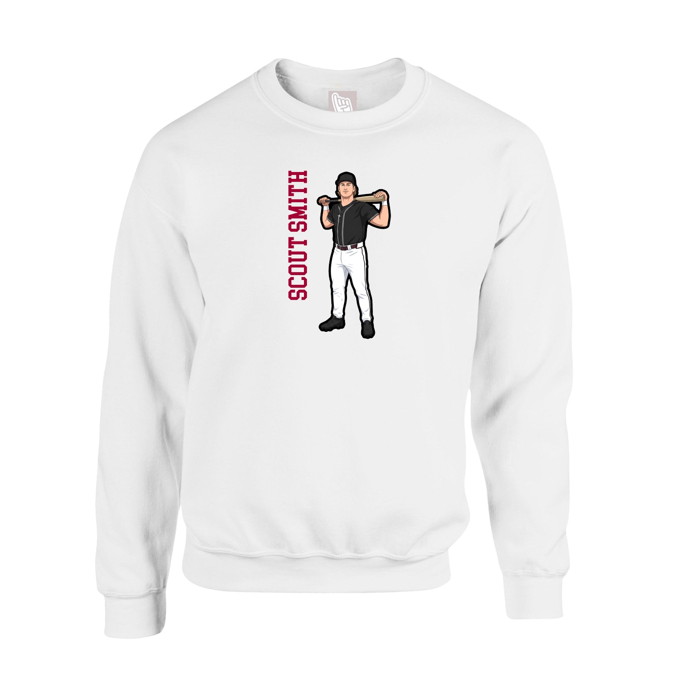 Fleece Crew — Name Vertical in White