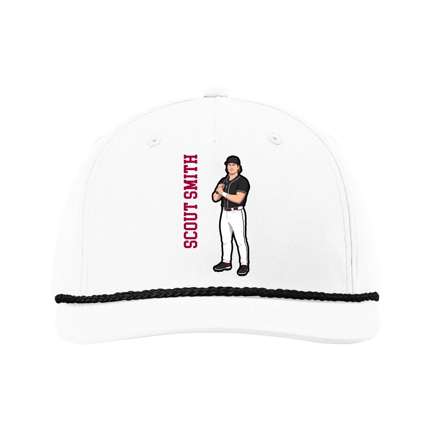 Five-Panel Classic Rope Cap — Name Vertical in White
