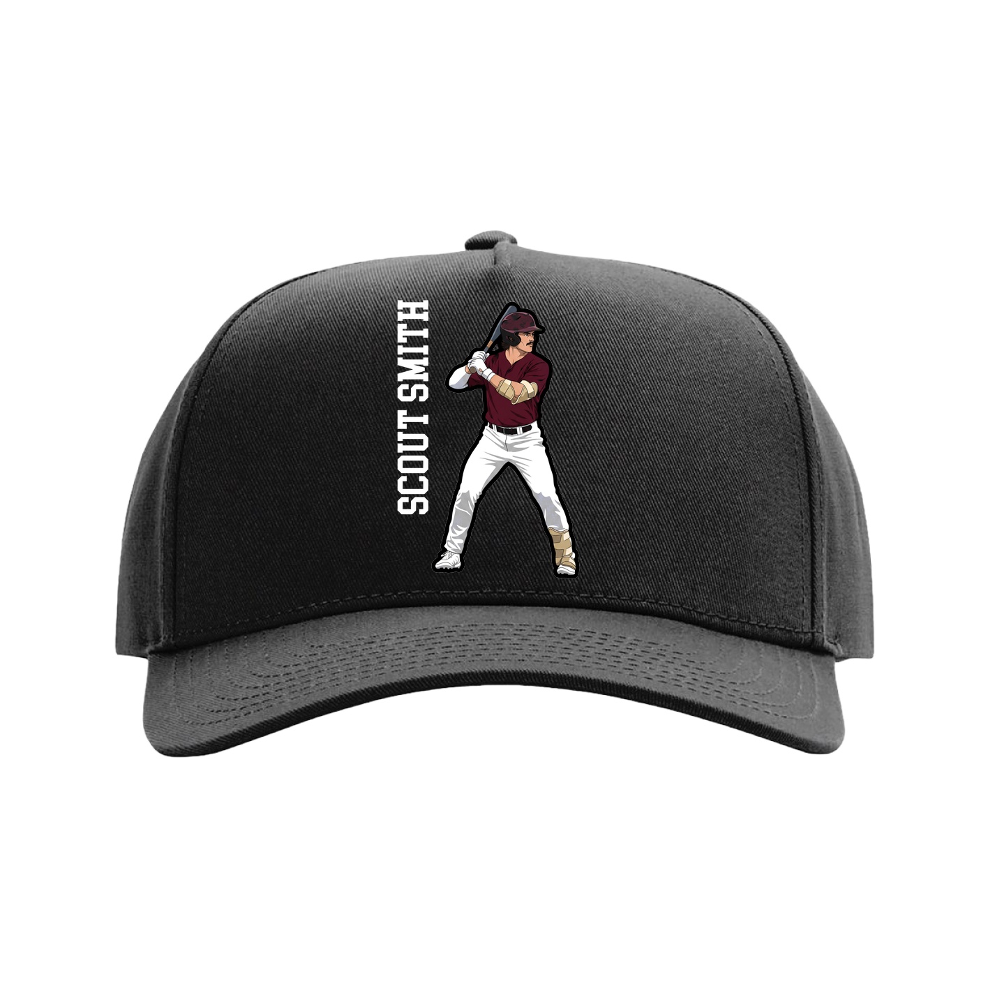 Full Fabric Five-Panel Champ Cap — Name Vertical in Black