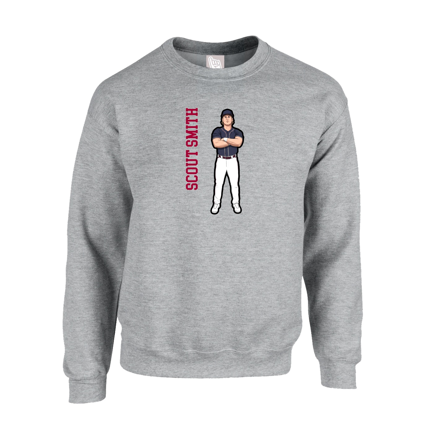 Fleece Crew — Name Vertical in Grey