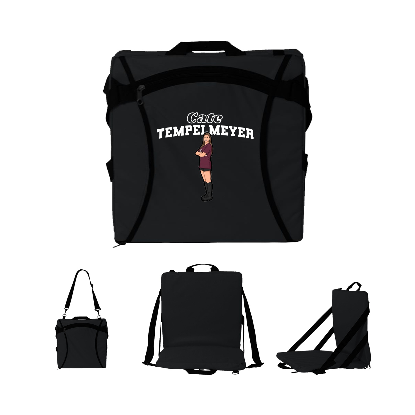 Folding Stadium Seat — Name Arch in Black