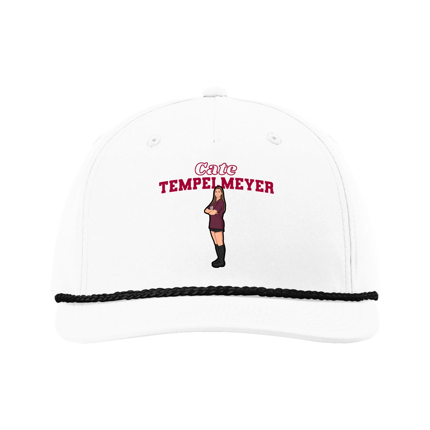 Five-Panel Classic Rope Cap — Name Arch in White