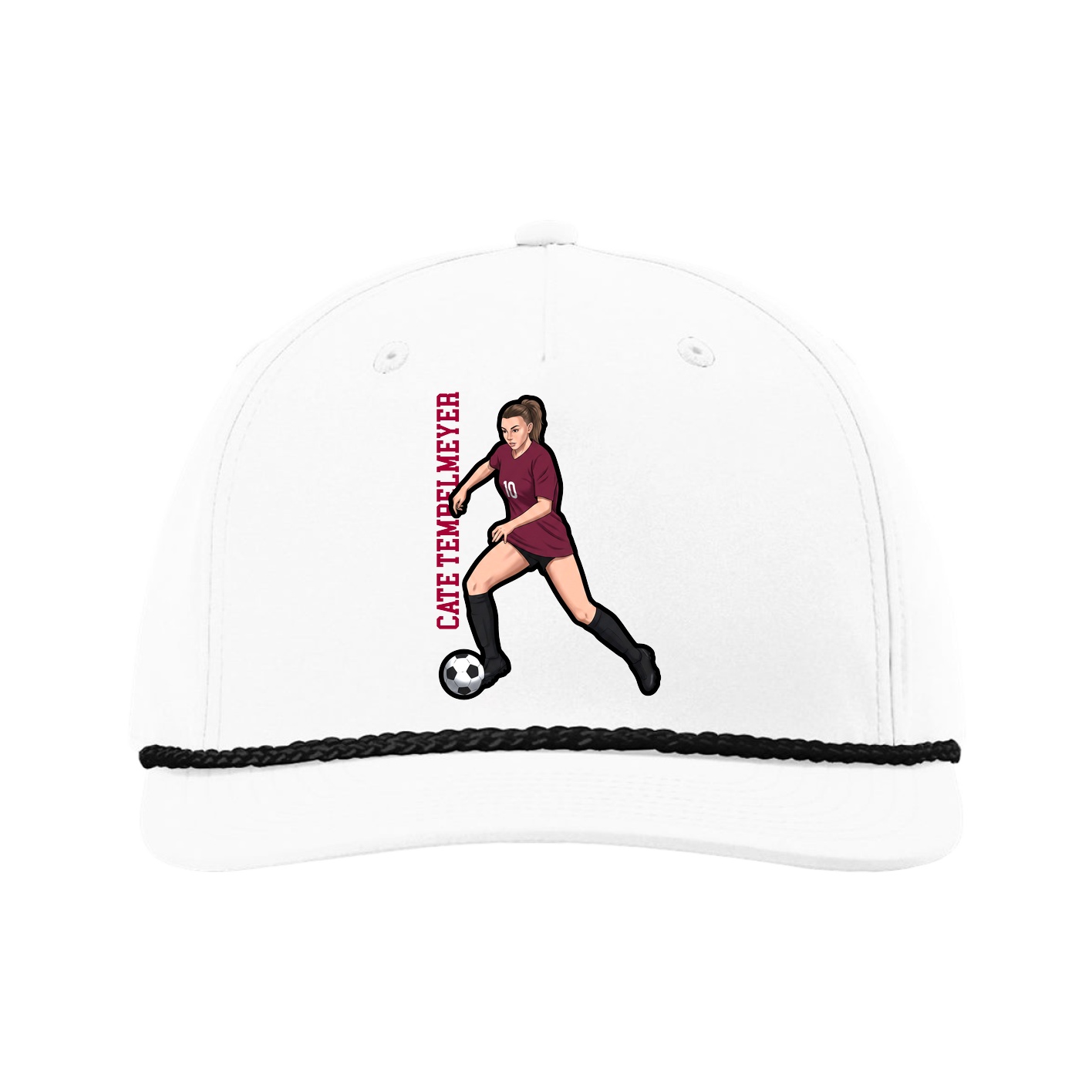 Five-Panel Classic Rope Cap — Name Vertical in White