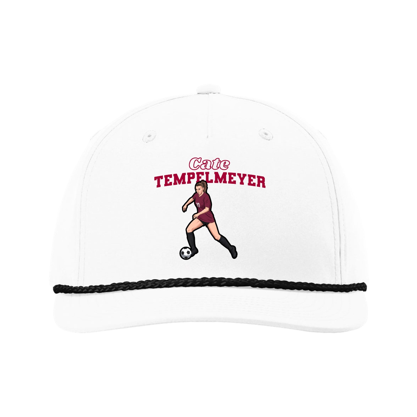 Five-Panel Classic Rope Cap — Name Arch in White