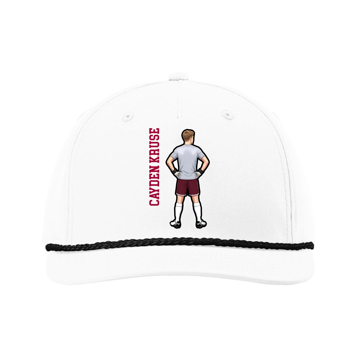 Five-Panel Classic Rope Cap — Name Vertical in White